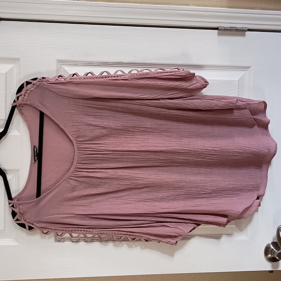 Unique Spectrum Gauzy Criss Cross Sleeves Peasant Boho Top - Picture 1 of 6